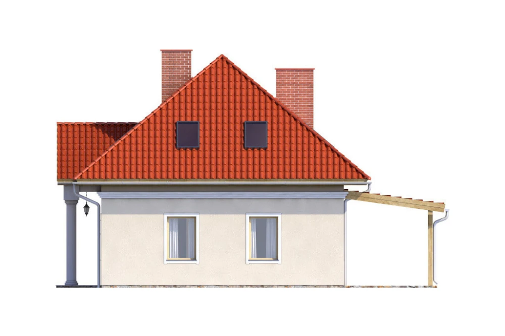 Projekt domu Konwaliowo 2 L-6582, parterowy z poddaszem mieszkalnym, bez podpiwniczenia, bez garażu - elewacja prawa