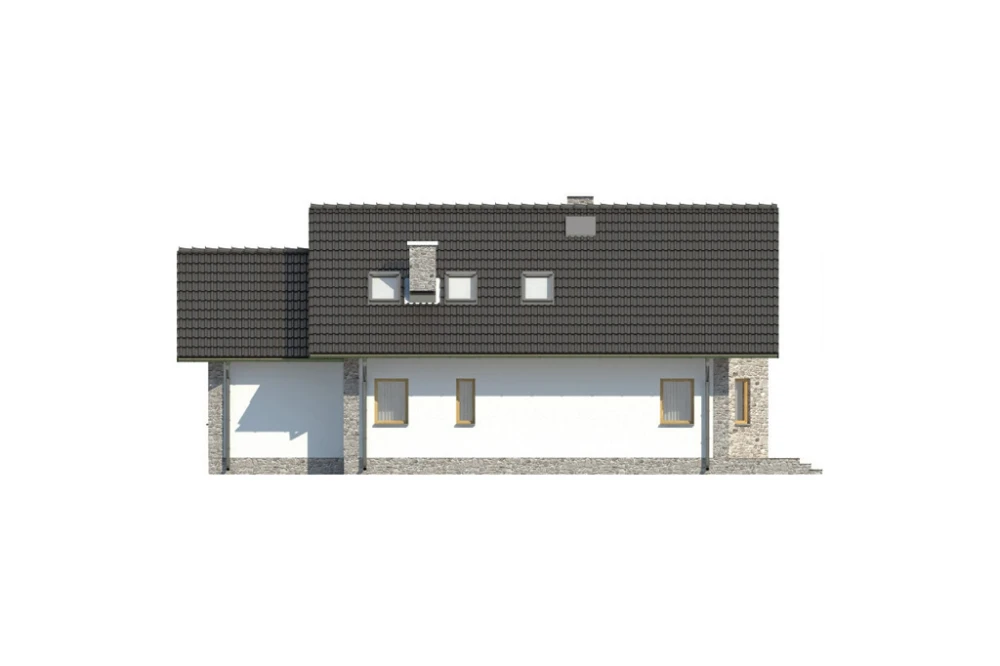 Projekt domu Zacisze N DM-6168 N, parterowy z poddaszem mieszkalnym, bez podpiwniczenia z garażem - elewacja ogrodowa