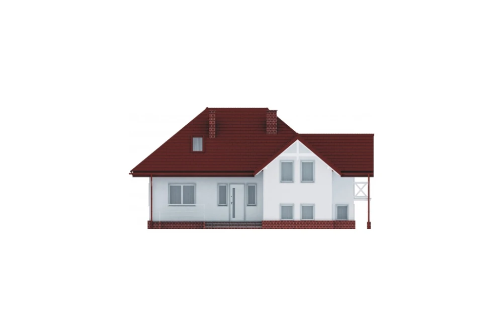 Projekt domu Józefów L-6169, parterowy z poddaszem mieszkalnym, z garażem, podpiwniczony z wydzieloną częścią gospodarczą - elewacja frontowa