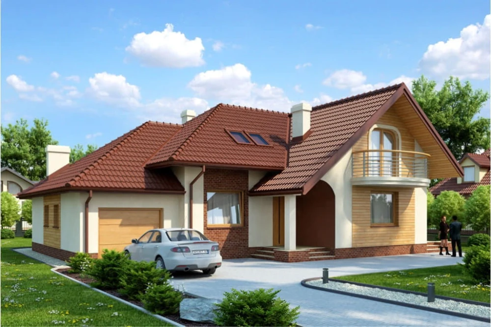 Projekt domu Salwator tech. DM-6373 tech., parterowy z garażem, z poddaszem mieszkalnym, bez podpiwniczenia - kolorystyka wersja 3