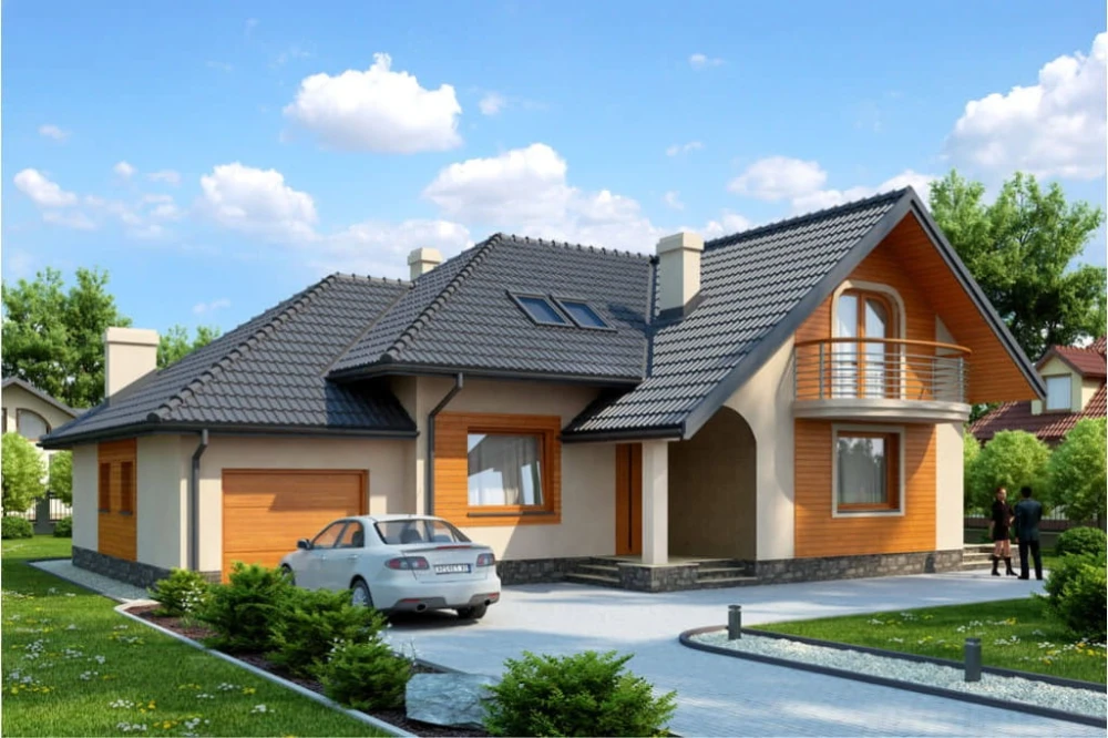 Projekt domu Salwator tech. DM-6373 tech., parterowy z garażem, z poddaszem mieszkalnym, bez podpiwniczenia - kolorystyka wersja 4
