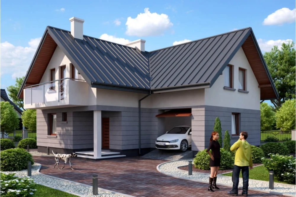 Projekt domu Rzezawa 2 L-6374, parterowy z poddaszem mieszkalnym, bez podpiwniczenia, z garażem - kolorystyka wersja 2