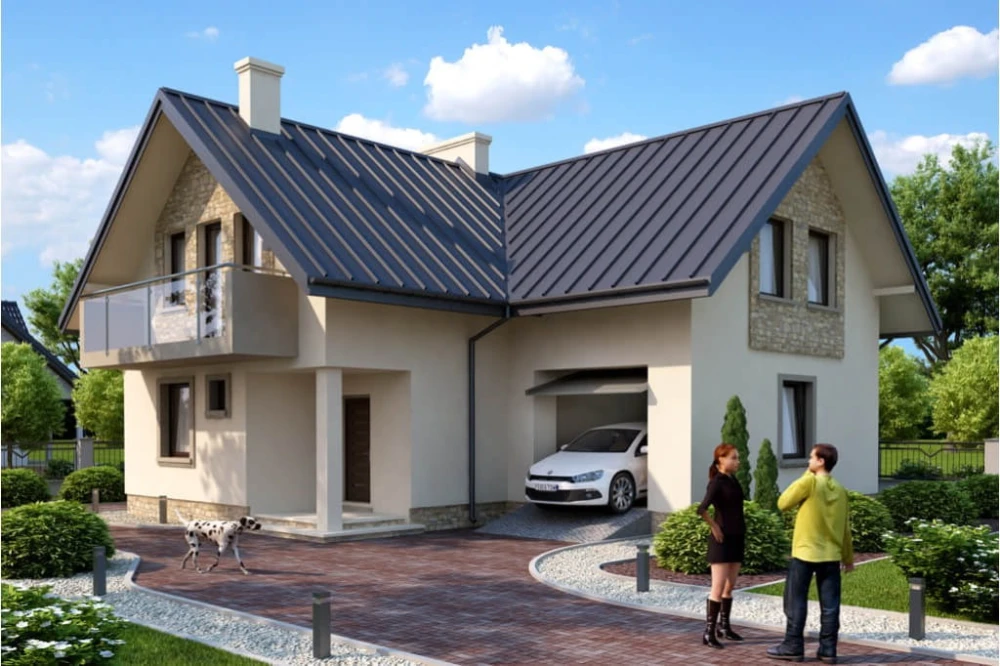 Projekt domu Rzezawa 2 L-6374, parterowy z poddaszem mieszkalnym, bez podpiwniczenia, z garażem - kolorystyka wersja 3