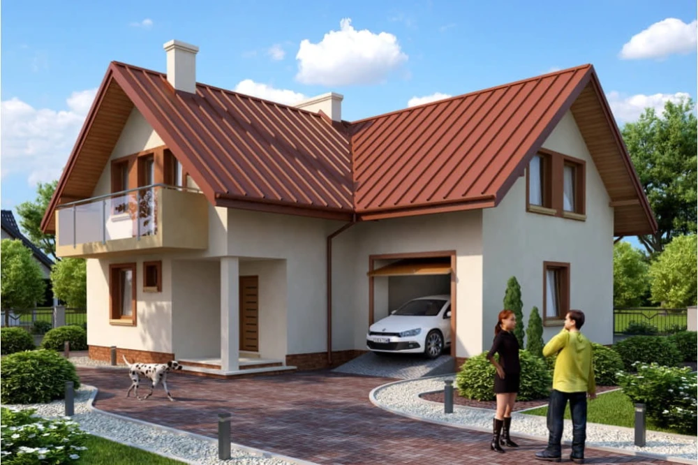 Projekt domu Rzezawa 2 L-6374, parterowy z poddaszem mieszkalnym, bez podpiwniczenia, z garażem - kolorystyka wersja 4