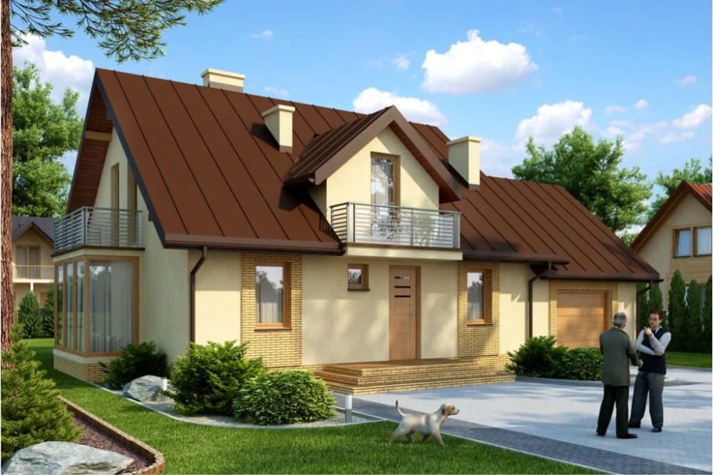 Projekt domu Stryszawa 2 L-6382, parterowy z poddaszem mieszkalnym, bez podpiwniczenia, z garażem - kolorystyka wersja 3