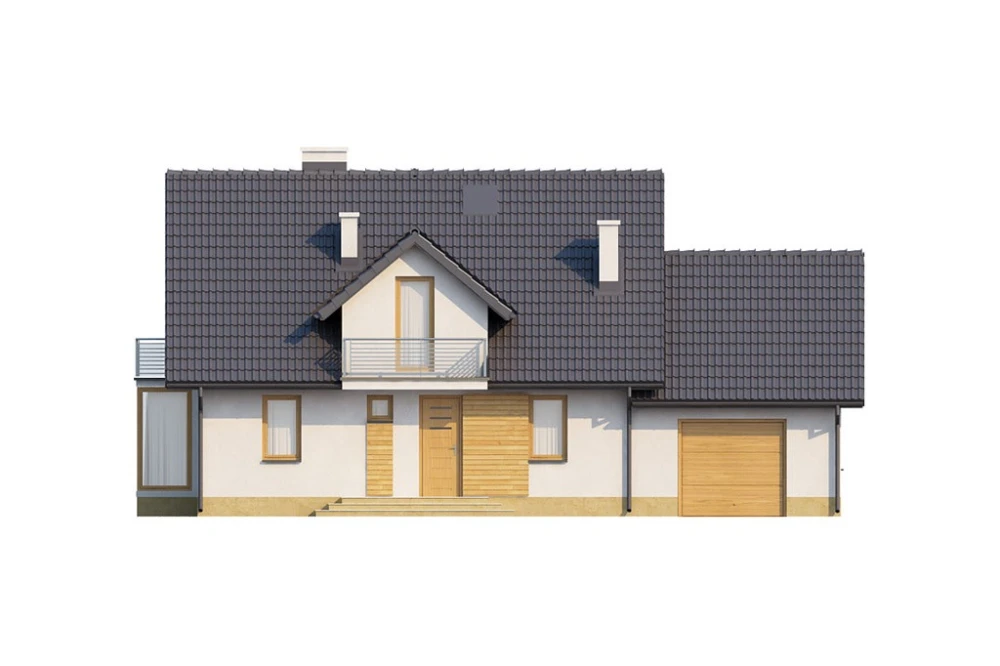 Projekt domu Stryszawa 2 L-6382, parterowy z poddaszem mieszkalnym, bez podpiwniczenia, z garażem - elewacja frontowa