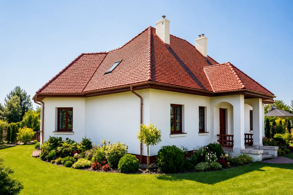 Projekt domu Alabastrów DM-6449, parterowy z antresolą, bez podpiwniczenia - wizualizacja elewacji lewej