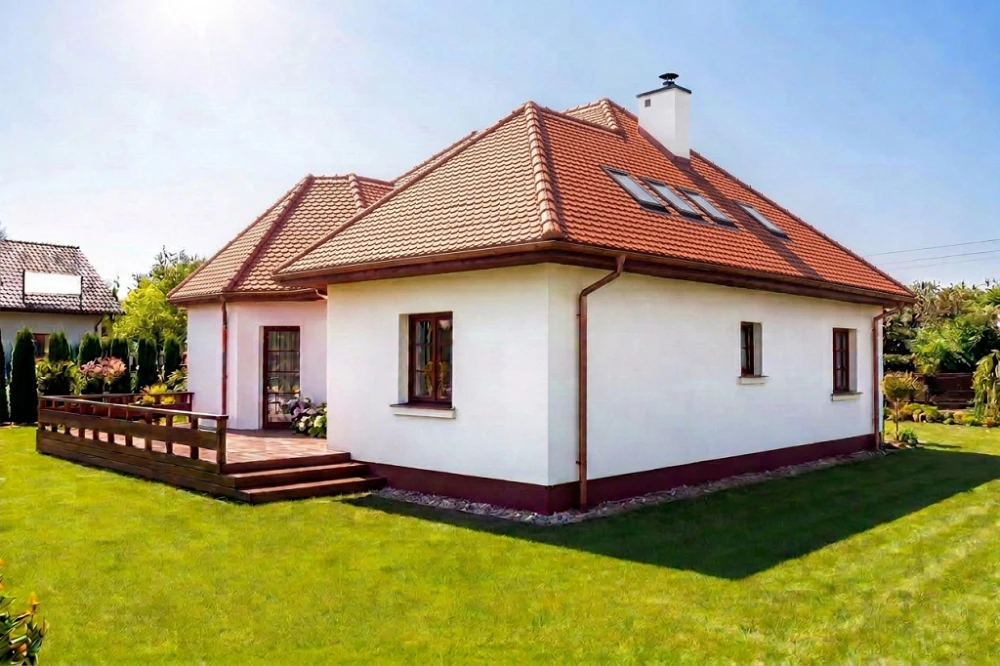 Projekt domu Alabastrów 2 L-6449, parterowy z antresolą, bez podpiwniczenia - wizualizacja elewacji lewej