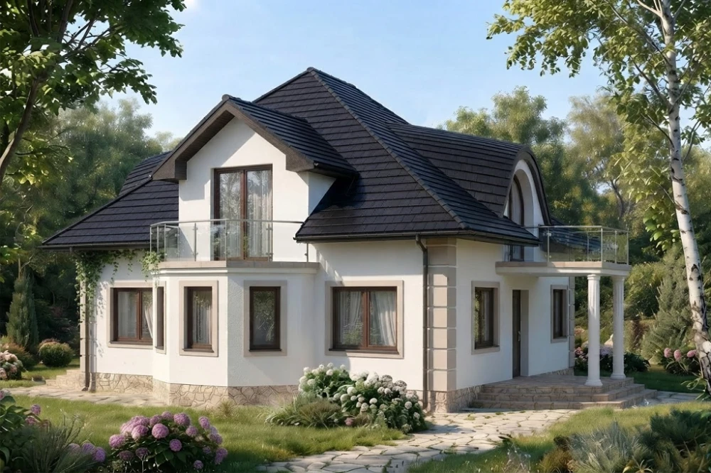Projekt domu Kosacice 2 L-6587, dom parterowy z poddaszem mieszkalnym, niepodpiwniczony - wizualizacja elewacji lewej