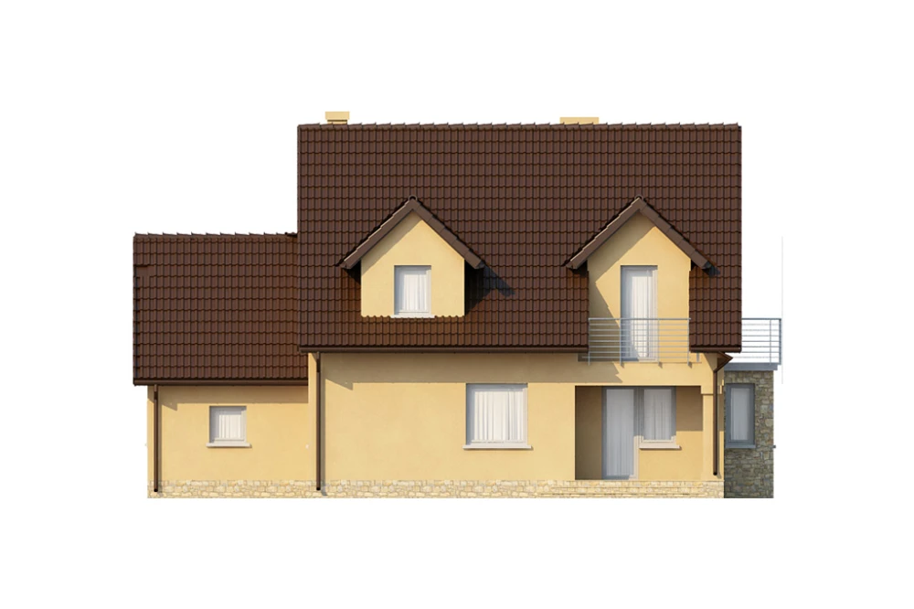 Projekt domu Dorohusk DM-6378, parterowy z garażem, z poddaszem mieszkalnym, częściowo podpiwniczony - elewacja ogrodowa