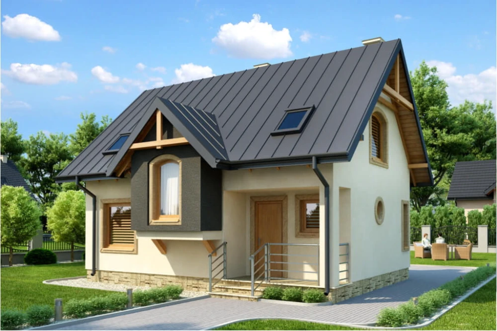 Projekt domu Serbinów tech. DM-6251 tech., parterowy z poddaszem mieszkalnym, bez podpiwniczenia - kolorystyka wersja 1