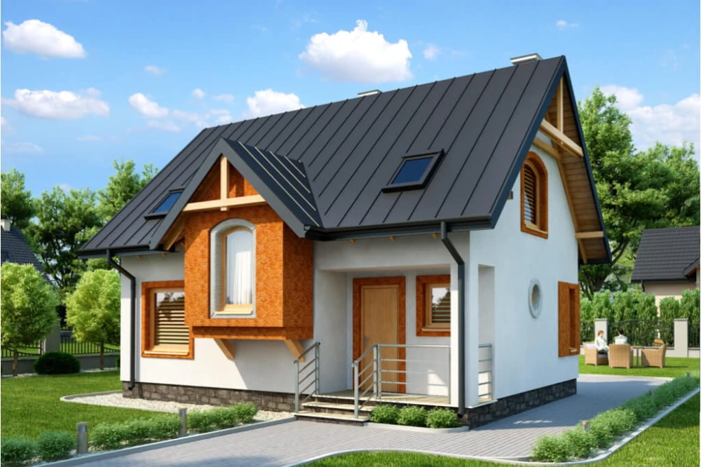Projekt domu Serbinów tech. DM-6251 tech., parterowy z poddaszem mieszkalnym, bez podpiwniczenia - kolorystyka wersja 2