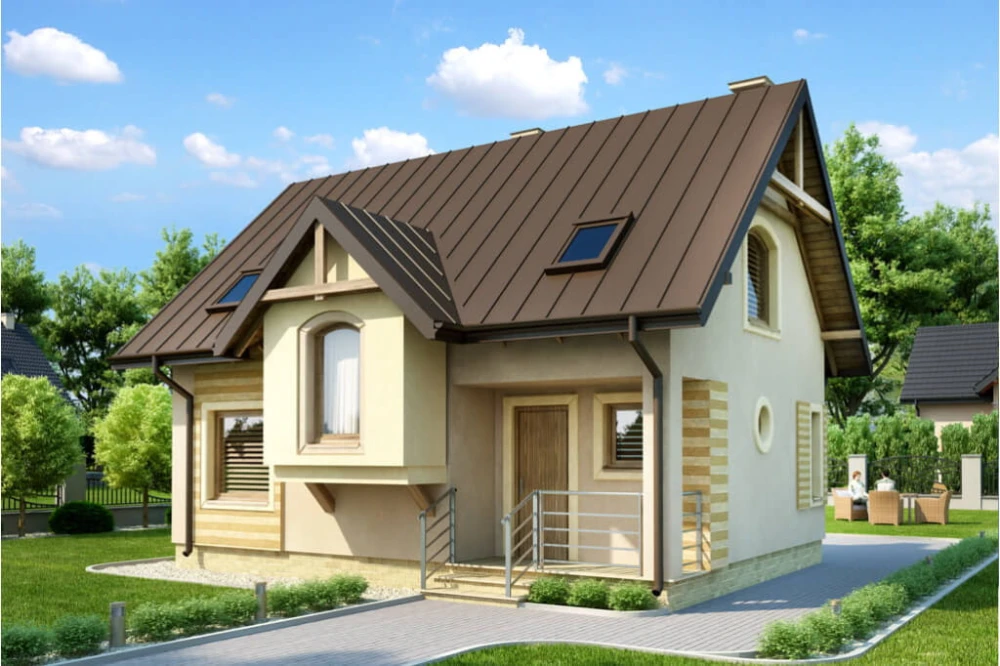 Projekt domu Serbinów tech. DM-6251 tech., parterowy z poddaszem mieszkalnym, bez podpiwniczenia - kolorystyka wersja 3