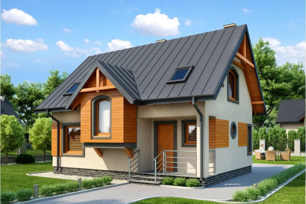 Projekt domu Serbinów tech. DM-6251 tech., parterowy z poddaszem mieszkalnym, bez podpiwniczenia - kolorystyka wersja 4
