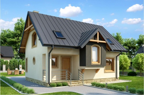 Projekt domu Natalinów tech. L-6251 tech., parterowy z poddaszem mieszkalnym, bez podpiwniczenia - kolorystyka wersja 1