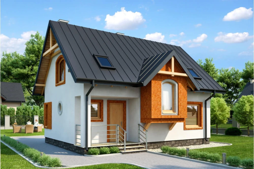 Projekt domu Natalinów tech. L-6251 tech., parterowy z poddaszem mieszkalnym, bez podpiwniczenia - kolorystyka wersja 2