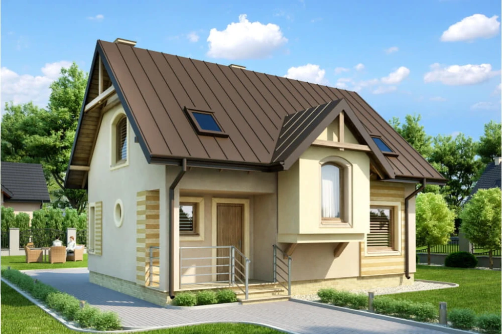 Projekt domu Natalinów tech. L-6251 tech., parterowy z poddaszem mieszkalnym, bez podpiwniczenia - kolorystyka wersja 3