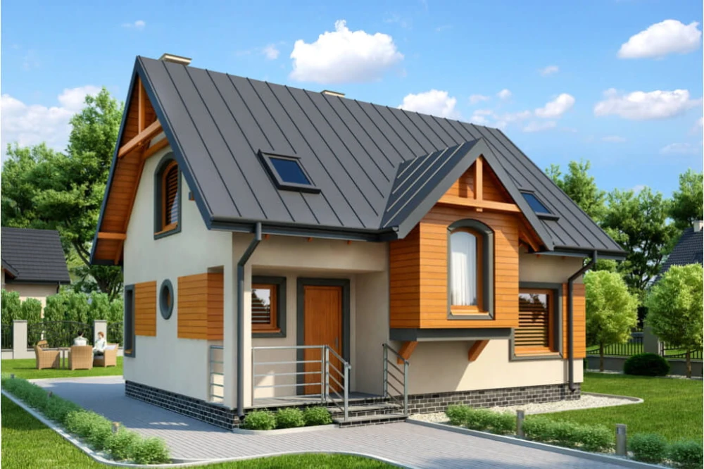 Projekt domu Natalinów tech. L-6251 tech., parterowy z poddaszem mieszkalnym, bez podpiwniczenia - kolorystyka wersja 4