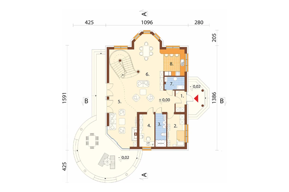 Projekt domu Kosacice DM-6587, dom parterowy z poddaszem mieszkalnym, niepodpiwniczony - rzut parteru