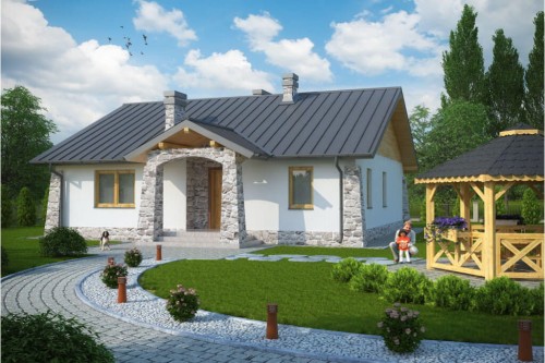 Projekt domu Gościszów tech. DM-6301 tech., parterowy, niepodpiwniczony, bez garażu - kolorystyka wersja 1