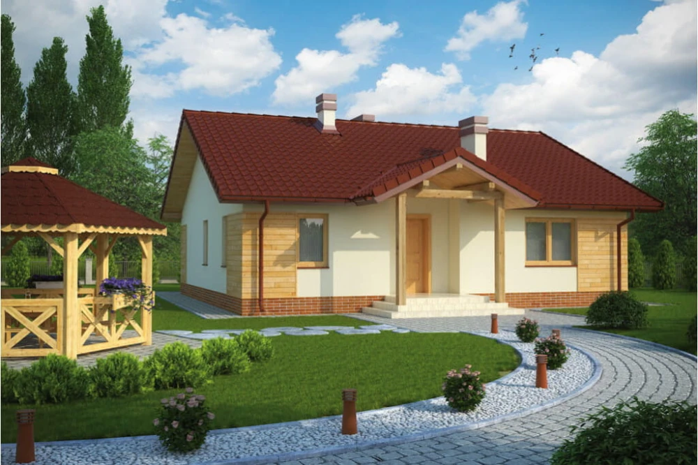 Projekt domu Modryń tech. L-6301 tech., parterowy, niepodpiwniczony, bez garażu - kolorystyka wersja 2