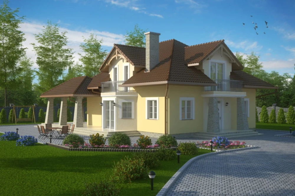 Projekt domu Babimost tech. DM-6495 tech., parterowy z poddaszem, bez garażu, niepodpiwniczony - kolorystyka wersja 2