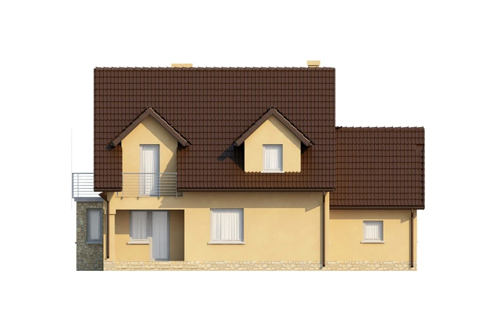 Projekt domu Dorohusk 2 L-6378, parterowy z garażem, z poddaszem mieszkalnym, częściowo podpiwniczony - elewacja ogrodowa
