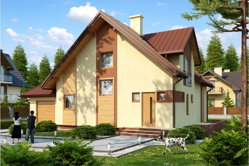 Projekt domu Siczyny 2 L-6381, parterowy z poddaszem mieszkalnym, bez podpiwniczenia, z garażem - kolorystyka wersja 3