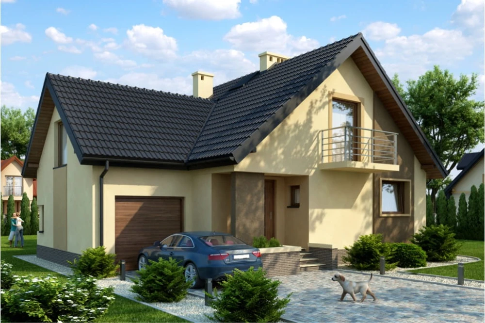 Projekt domu Słomiana 2 tech. L-6380 tech., parterowy z poddaszem mieszkalnym, bez podpiwniczenia - kolorystyka wersja 3
