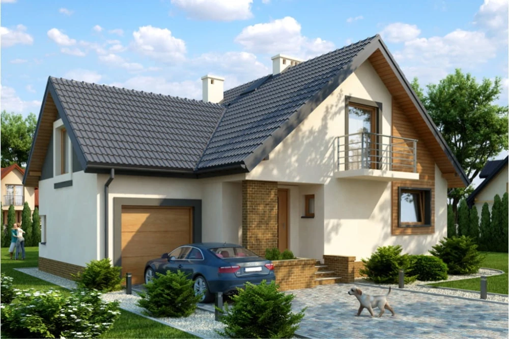 Projekt domu Słomiana 2 tech. L-6380 tech., parterowy z poddaszem mieszkalnym, bez podpiwniczenia - kolorystyka wersja 4