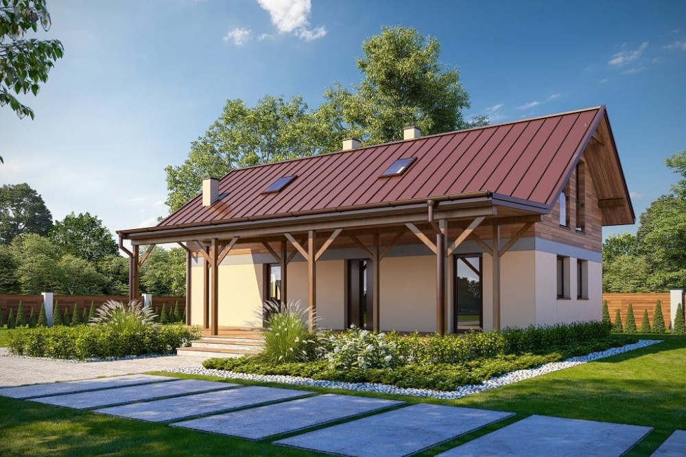 Projekt domu Eloe tech. DM-6737 tech., parterowy z poddaszem użytkowym, niepodpiwniczony, bez garażu - kolorystyka wersja 3