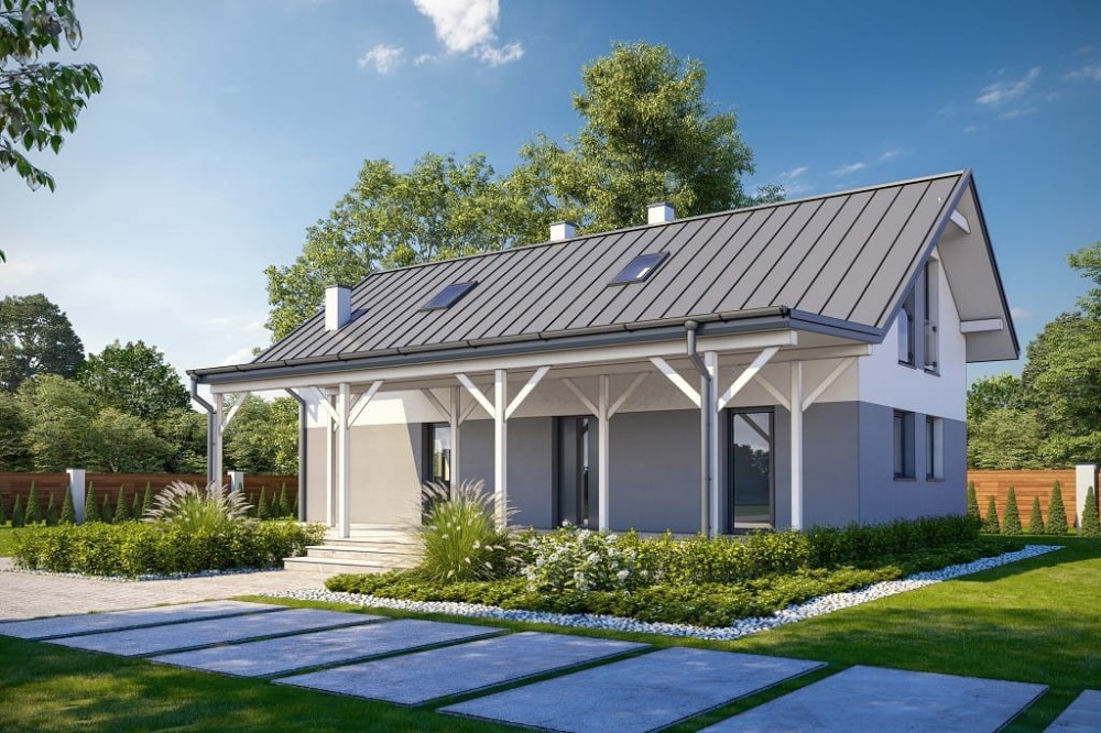 Projekt domu Eloe tech. DM-6737 tech., parterowy z poddaszem użytkowym, niepodpiwniczony, bez garażu - kolorystyka wersja 2