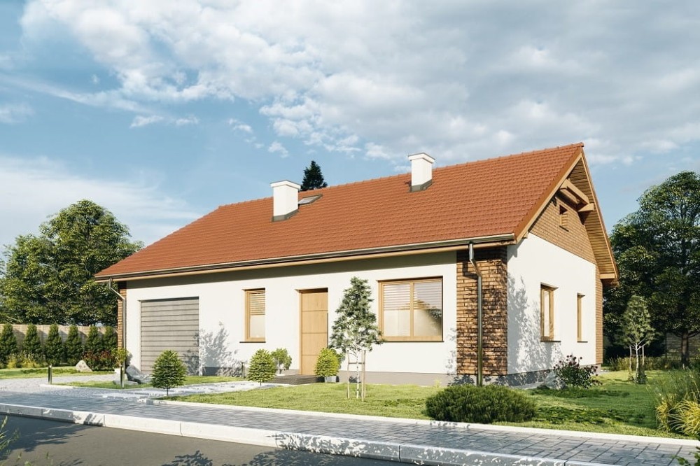 Projekt domu Drobeta 2 tech. L-6733 tech., parterowy, niepodpiwniczony, z garażem jednostanowiskowym - kolorystyka wersja 3