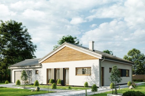 Projekt domu Cularo tech. DM-6732 tech., parterowy, z garażem dwustanowiskowym, niepodpiwniczony - kolorystyka wersja 1