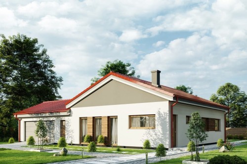 Projekt domu Cularo tech. DM-6732 tech., parterowy, z garażem dwustanowiskowym, niepodpiwniczony - kolorystyka wersja 2