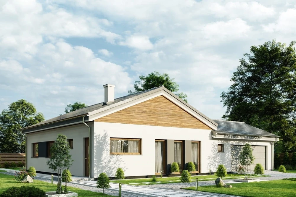 Projekt domu Cularo 2 tech. L-6732 tech., parterowy, z garażem dwustanowiskowym, niepodpiwniczony - kolorystyka wersja 1