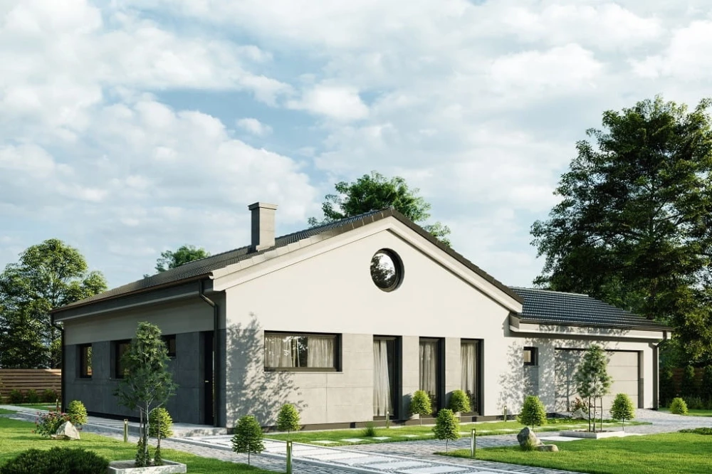 Projekt domu Cularo 2 tech. L-6732 tech., parterowy, z garażem dwustanowiskowym, niepodpiwniczony - kolorystyka wersja 4