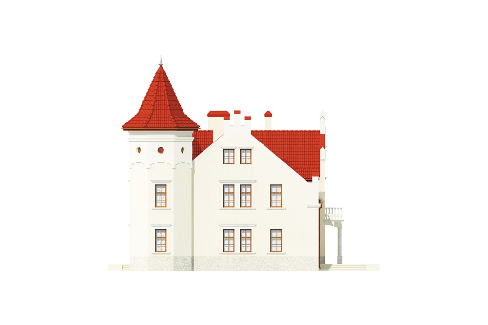 Projekt domu Sokołowiec 2 RWL-03, piętrowy z poddaszem użytkowym, z garażem czterostanowiskowym, częściowo podpiwniczony - elewacja prawa