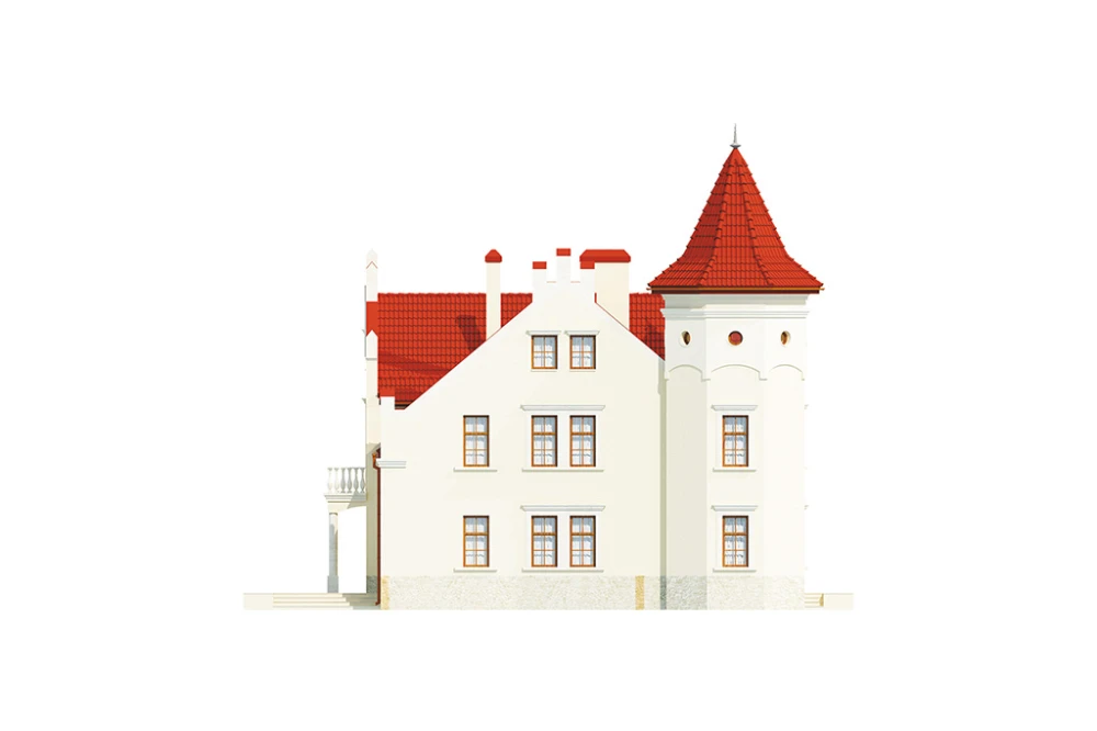 Projekt domu Sokołowiec 2 RWL-03, piętrowy z poddaszem użytkowym, z garażem czterostanowiskowym, częściowo podpiwniczony - elewacja lewa