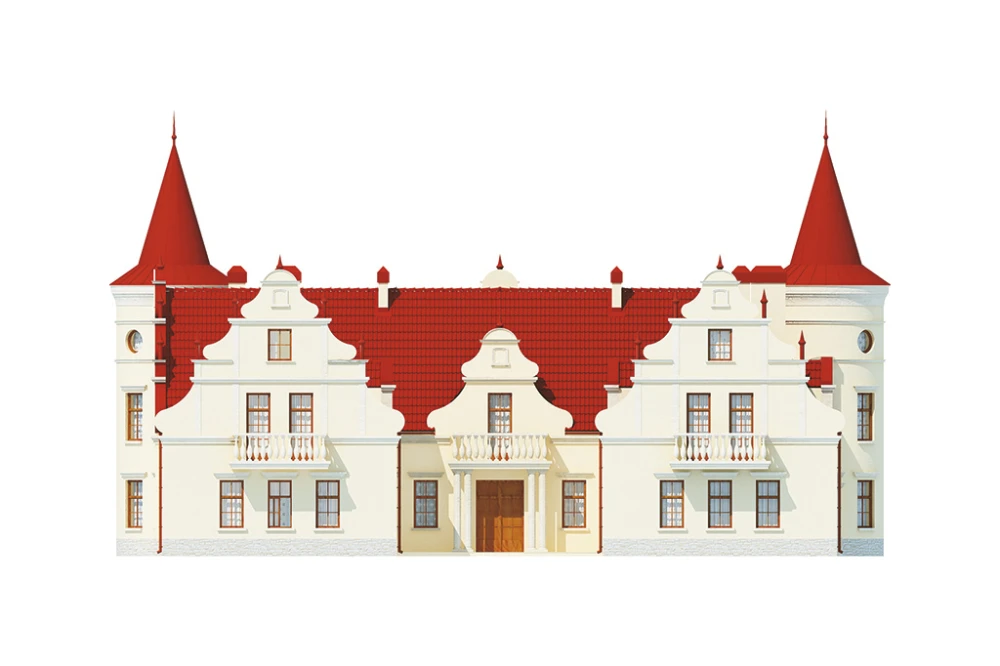 Projekt domu Słoszewice RW-04, parterowy z poddaszem użytkowym, z garażem trzystanowiskowym, częściowo podpiwniczony - elewacja frontowa