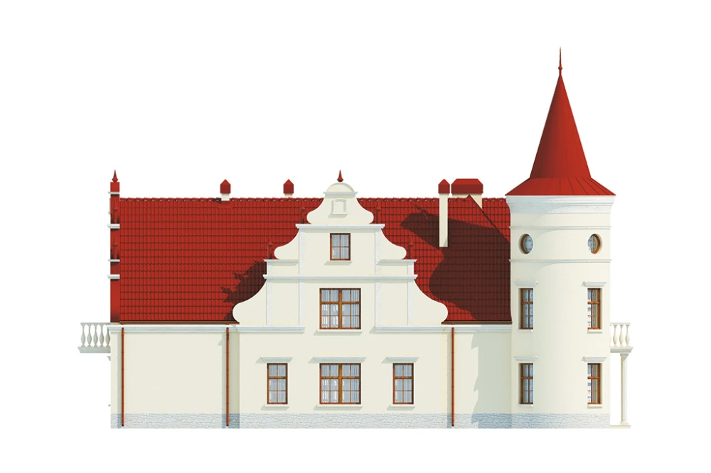 Projekt domu Słoszewice 2 RWL-04, parterowy z poddaszem użytkowym, z garażem trzystanowiskowym, częściowo podpiwniczony - elewacja prawa