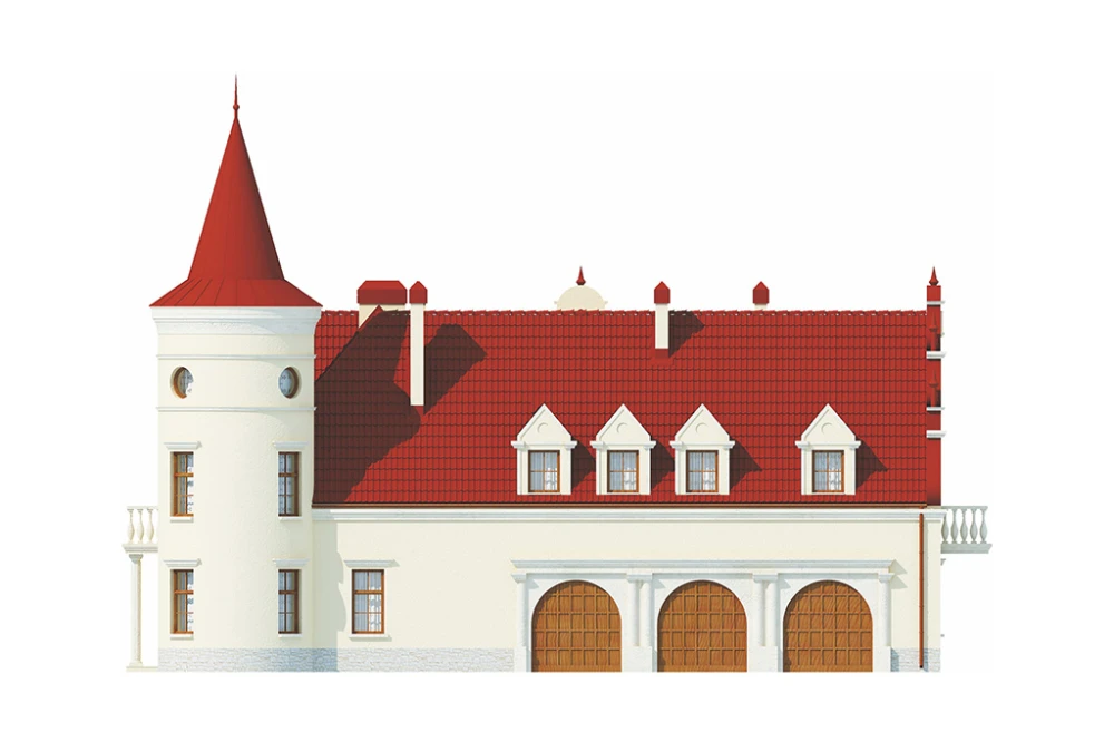 Projekt domu Słoszewice 2 RWL-04, parterowy z poddaszem użytkowym, z garażem trzystanowiskowym, częściowo podpiwniczony - elewacja lewa
