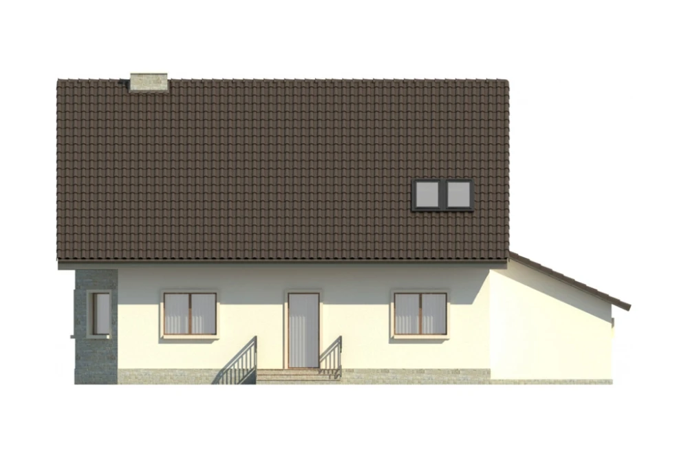 Projekt domu Okrzeja L-6126, parterowy z poddaszem użytkowym, garażem jednostanowiskowym, niepodpiwniczony - elewacja ogrodowa