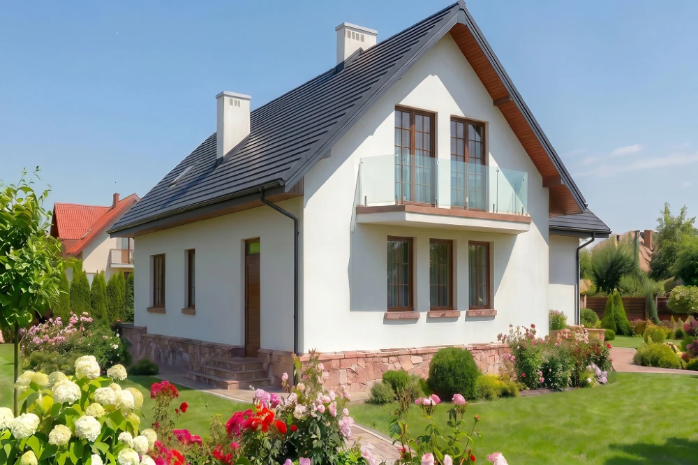 Projekt domu Kasztelany 2 tech. L-6433 tech., parterowy z poddaszem użytkowym, z garażem, bez podpiwniczenia - wizualizacja elewacji lewej