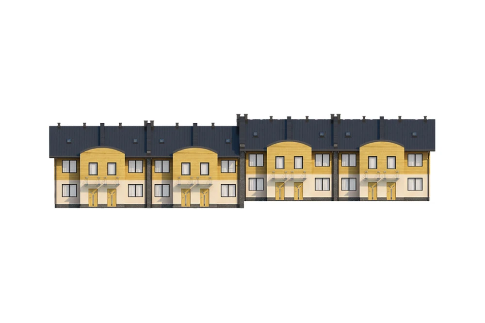 Projekt budynku mieszkalnego w zabudowie szeregowej L-6502, piętrowy, bez podpiwniczenia, bez garażu - elewacja frontowa
