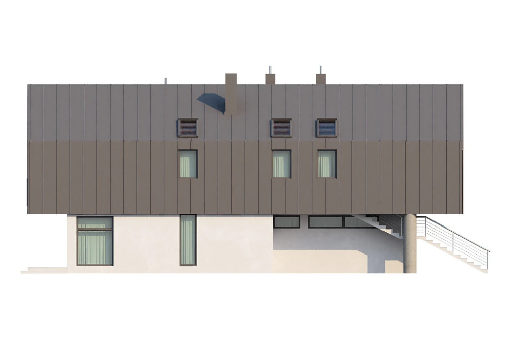 Projekt domu Strojnów DM-6505, parterowy z użytkowym poddaszem, z garażem dwustanowiskowym, bez podpiwniczenia - elewacja lewa