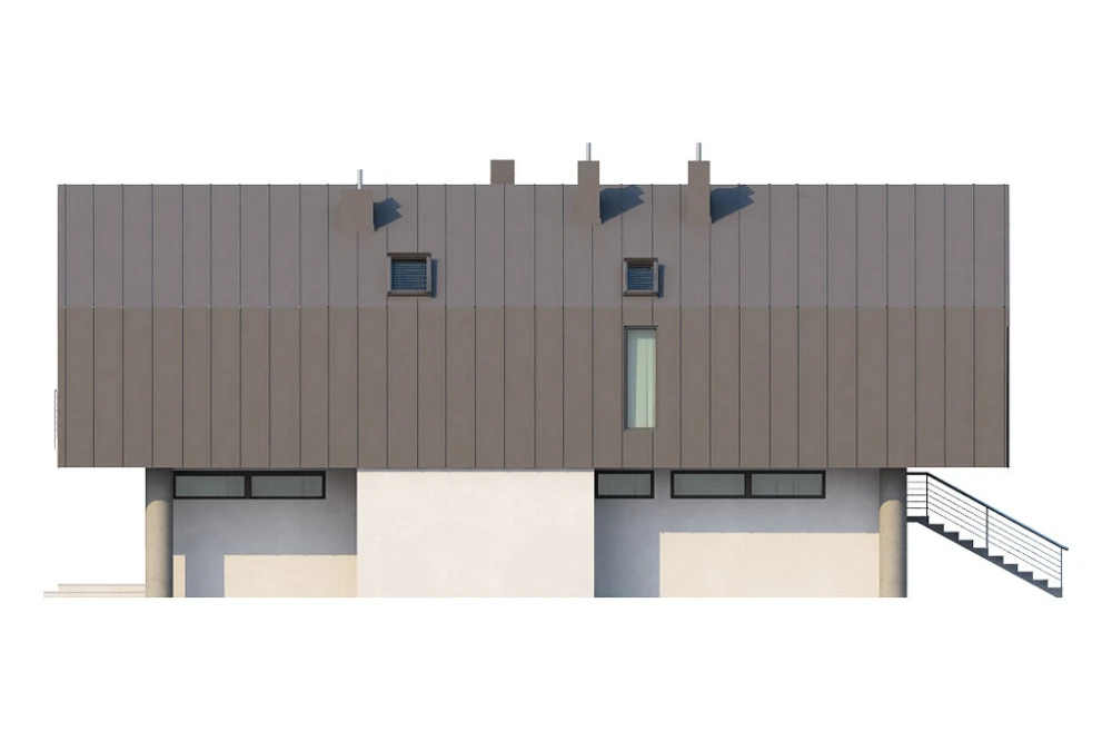 Projekt domu Strojnów 2 L-6505, parterowy z użytkowym poddaszem, z garażem dwustanowiskowym, bez podpiwniczenia - elewacja lewa