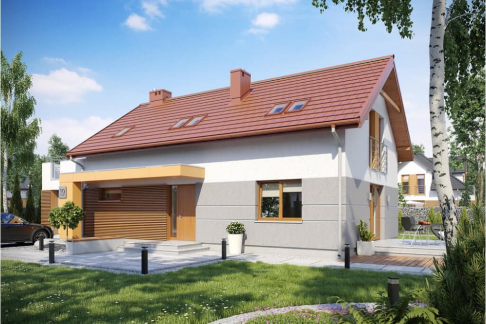 Projekt domu Valles tech. DM-6419 tech., parterowy z poddaszem mieszkalnym, bez podpiwniczenia, z garażem - kolorystyka wersja 4