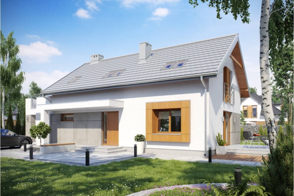 Projekt domu Valles tech. DM-6419 tech., parterowy z poddaszem mieszkalnym, bez podpiwniczenia, z garażem - kolorystyka wersja 3