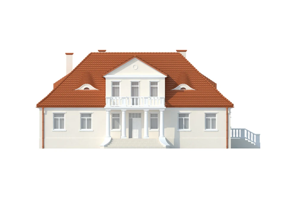 Projekt domu Lubawa DM-6513, parterowy z poddaszem użytkowym, jednorodzinny, dworkowy, z garażem jednostanowiskowym, bez podpiwniczenia - elewacja frontowa